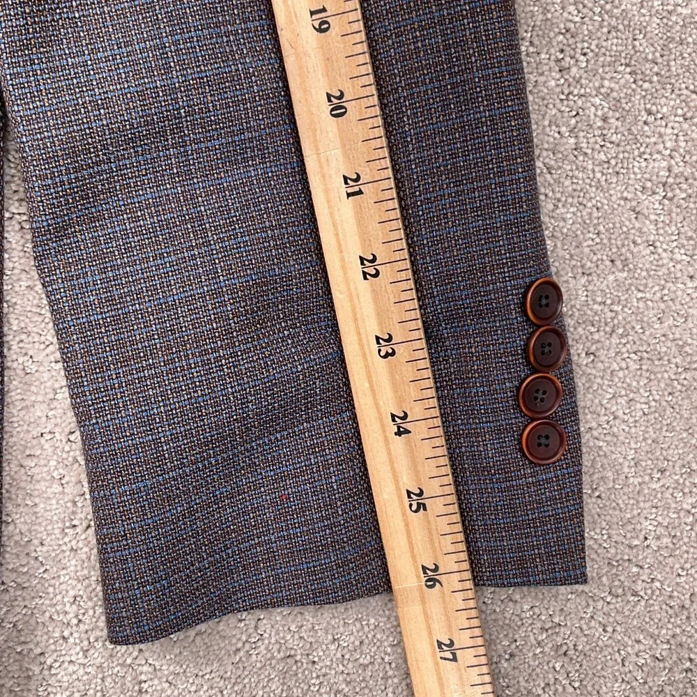 TailoRed Tessilstrona Blazer Men 48 Blue Tan Italian Wool Stretch Sport Coat‎